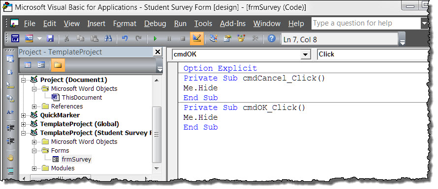 Microsoft Visual Basic Code Writing Tools