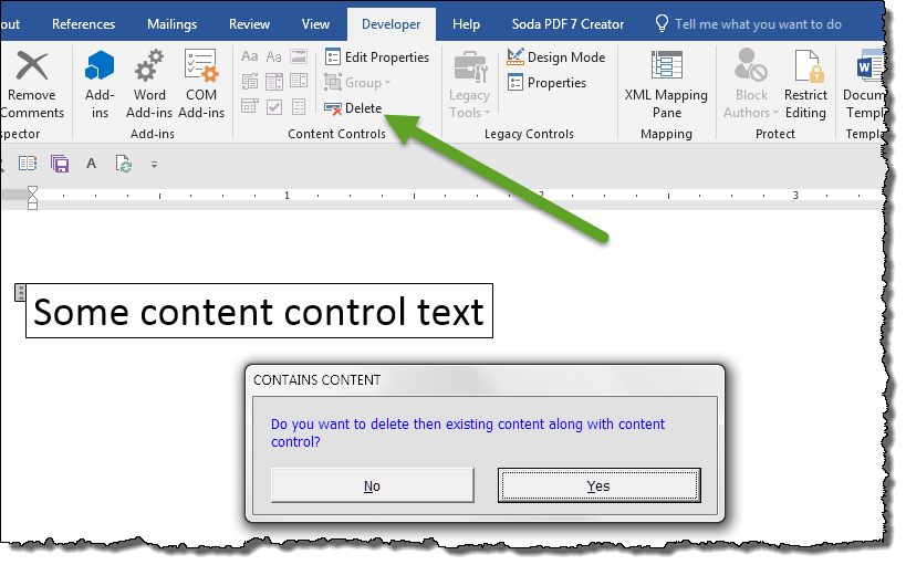 microsoft word plain text content control