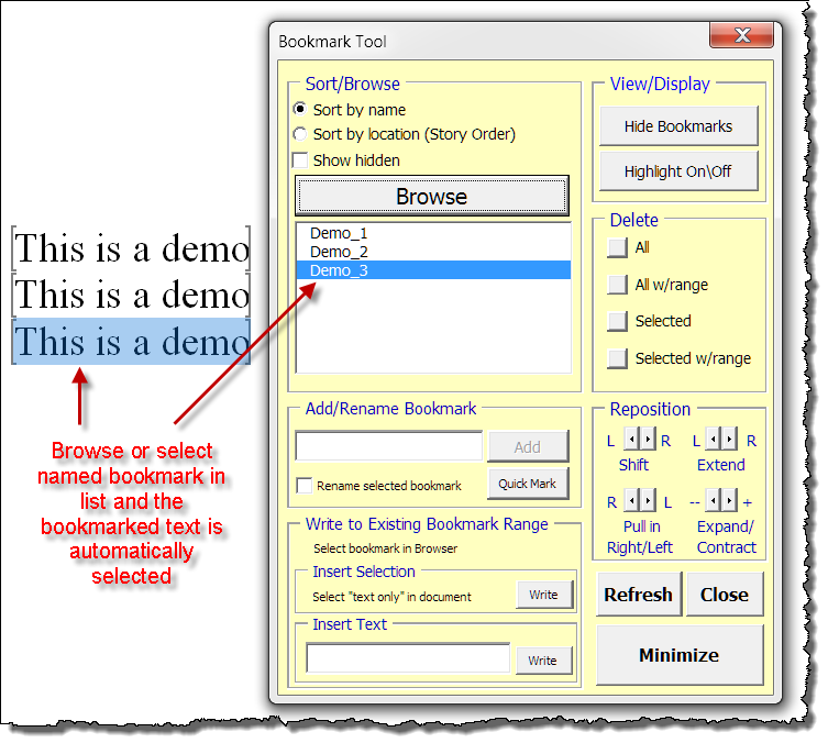 how to create a bookmark in word 2010