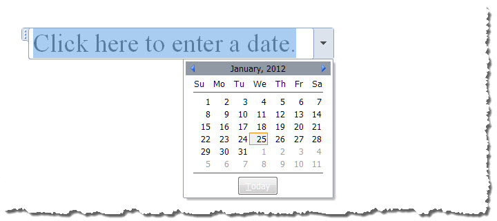 how to insert date word developer tools