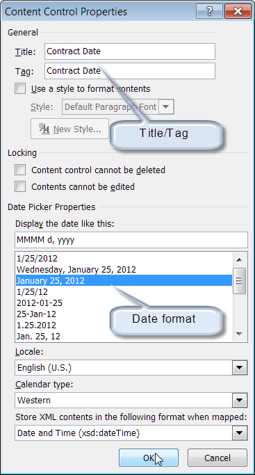 microsoft word link content control to database