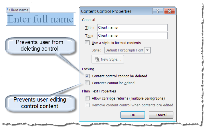 microsoft word content control default text