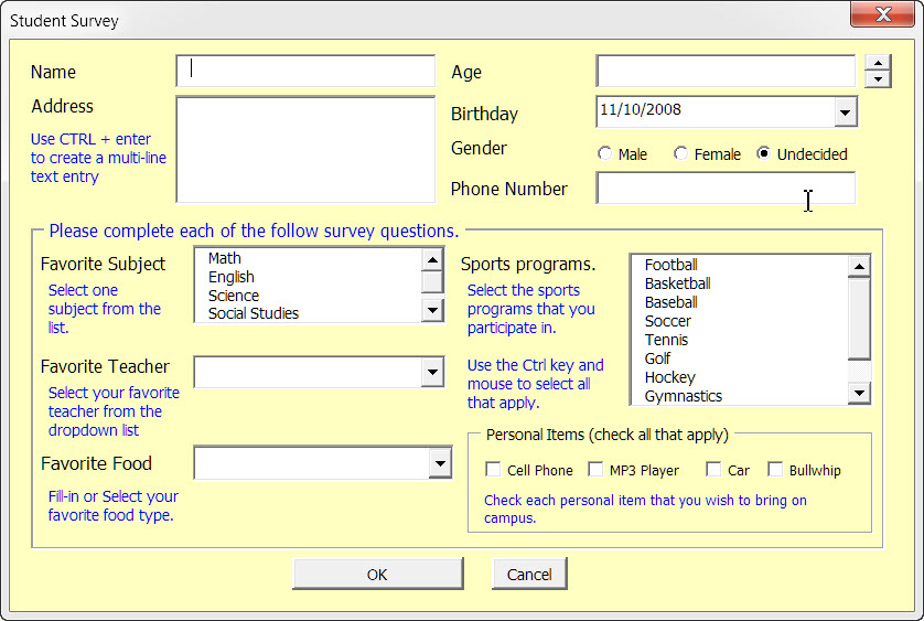 ms word vba macro checkbox to choose selected text color