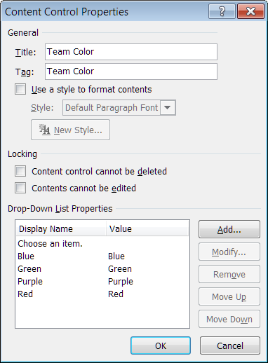 microsoft word content control remove intital text