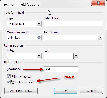 how to fill in text form field word